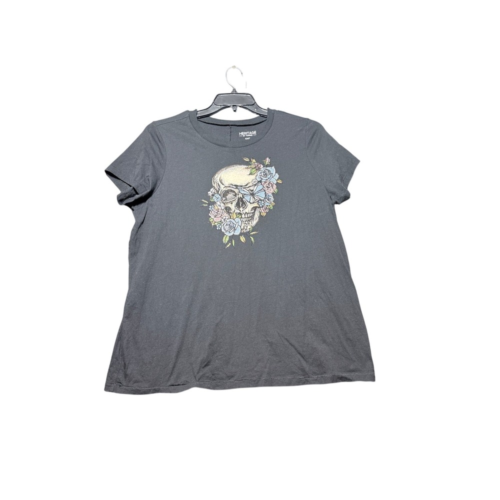 Torrid Heritage Skull Floral Butterfly T-Shirt Womens 0 Black Rhinestone